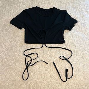 Black cross tie crop top